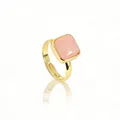 Elegant minimalist gold-plated adjustable ring featuring a square polished pink stone - Adjustable Open / Rose Quartz