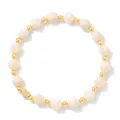 Elegant faceted beige stone bead bracelet with a golden heart charm for women and girls - 19cm / White Fossil Stone Faceted