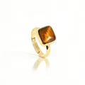 Minimalist adjustable gold ring featuring a square polished tiger eye stone inlay - Adjustable Open / Yellow Tiger Eye