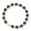 Elegant elastic bracelet featuring faceted black stone beads and a gold heart accent - 19cm / Black Agate Faceted