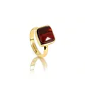 Adjustable gold-plated ring featuring a square dark red tiger eye gemstone inlay. - Adjustable Open / Red Tiger Eye