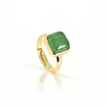 Elegant gold-plated adjustable ring featuring a square green natural gemstone inlay. - Adjustable Open / Green Strawberry Quartz
