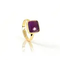 Minimalist adjustable gold ring featuring a square purple amethyst crystal stone - Adjustable Open / Purple Crystal