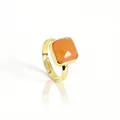 Minimalist gold adjustable open ring featuring a square translucent orange stone inlay - Adjustable Open / Red Aventurine