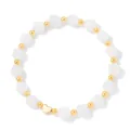 Elegant faceted white stone bead bracelet with a gold heart charm and metallic spacers - 19cm / White Stone Faceted