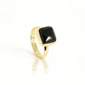 Minimalist adjustable gold ring featuring a polished square black stone inlay for women - Adjustable Open / Obsidian