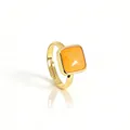 Adjustable gold-plated ring featuring a faceted square orange natural stone for women - Adjustable Open / Topaz