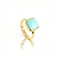 Elegant adjustable gold ring with square turquoise blue stone for women - Adjustable Open / Larimar