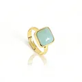 Elegant adjustable gold ring featuring a square pale blue aquamarine gemstone for women - Adjustable Open / Aquamarine