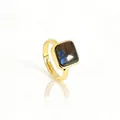 Adjustable 18k gold plated ring featuring a square natural labradorite gemstone - Adjustable Open / Flash Stone (Labradorite)