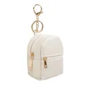 Mini quilted backpack coin purse in beige PU leather with gold metal keychain clasp - Milky White