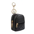 Compact mini black PU leather backpack coin purse keychain with quilted diamond pattern - Black