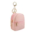 Mini pink quilted PU leather backpack coin purse with functional gold keychain ring - Pink