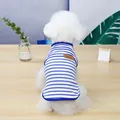 Classic blue and white striped summer pet tank top displayed on a white poodle dog - XS / Blue