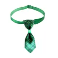 Detailed view of Christmas green plaid pet necktie collar featuring white snowflake print - Style 1 / 1*(20-36)CM