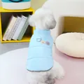 Light blue padded dog vest with D-ring leash attachment and cute puppy patches. - S / Blue