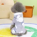 Soft grey fleece four-legged pet jumpsuit featuring cute white cloud and bear patterns - S / Gray