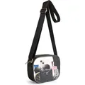 Transparent PVC crossbody bag shown with phone and wallet for travel usage details - Black