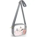 Clear PVC crossbody bag detail showing spacious interior with pink travel accessories - Gray