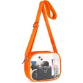Detailed view of an orange transparent PVC crossbody bag showing storage capacity - Orange