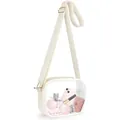 Detail view of clear PVC crossbody bag showing capacity for phone and accessories - White