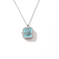 Silver stainless steel locket necklace featuring a blue evil eye design with zircons - Evil Eye / White Gold