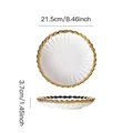 Elegant white ceramic dinner plate with gold scalloped rim, 8.46-inch diameter for salad - 8.5-Inch Gold-Rimmed Deep Plate / White Gold Edge