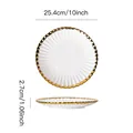 Elegant 10 inch ceramic dinner plate featuring a gold rim and unique ripple texture design - 10-Inch Gold-Rimmed Shallow Plate / White Gold Edge