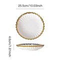 European white ceramic dinner plate with 10.03-inch gold scalloped rim and fluted texture - 10-inch Gold Rim Deep Plate / White Gold Edge