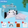 Mini tragbares Mahjong-Set mit süßer blauer Panda-Tasche und komplettem Zubehör - Blau / Handtasche Und Tischtuch Und Lineale Und Würfel