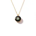 Elegante vergulde roestvrijstalen medaillon ketting met zwarte emaille zon en blauwe steen - Zwart zonneschijn / Goud