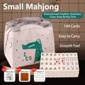 Tragbares Mini-Reise-Mahjong-Set enthält 144 Steine und eine Krokodil-Aufbewahrungstasche - Nr. 26 Elfenbeinweiß / Handtasche Und Tischtuch Und Lineale