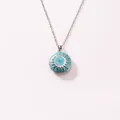 Roestvrijstalen medaillonketting met zonnestraal en blauw emaille - Zeeblauwe Zon / Witgoud