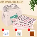 Tragbares Mini-Mahjong-Set in Jadeweiß inklusive Tragetasche, Würfeln und Matte. - Nr. 30 Elfenbeinweiß / Handtasche Und Tischtuch