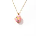 Elegante roze emaille bloemen medaillon ketting van roestvrij staal met een gouden ketting - Roze Bloemen / Goud