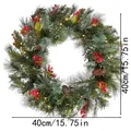 40 cm Weihnachtskranz mit Zapfen, roten Beeren und warmen LED-Lichtern für Tür - 40CM