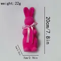 Pink flocked Easter bunny figurine decoration with size dimensions 20cm by 7cm - 20cm Height / Rose Red