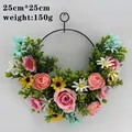 Handmade artificial flower wreath wall decor 25x25cm with pink roses and yellow daisies - Spring Floral Hanging / 25cm (150g)