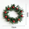 Pequeña corona de Navidad de 15 cm con agujas de pino verdes y bayas rojas decor - Anillo de Vela de Mimbre / 2 Piezas/Juego / Verde