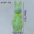 Green glitter Easter bunny ornament with bow, 13-inch height measurement - 33cm Height / Green