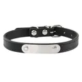 Adjustable black leather dog collar with a blank silver-tone metal ID tag plate - S / Black