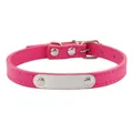 Close-up of a hot pink pet ID collar featuring a blank metal plate for custom engraving - S / Rose Red