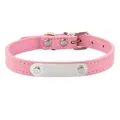 Collare in pelle rosa per animali con targhetta identificativa in metallo argento lucido - Rosa