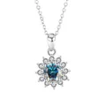 Elegante S925 Sterling Silber Sonnenblumen-Halskette mit einem funkelnden Moissanit - 1 Karat (925er Silber) / Bunter Blauer Moissanit