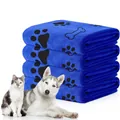 Soft royal blue microfiber pet bath towel with adorable black paw and bone print designs - Graphic Print / 50x100cm / Blue