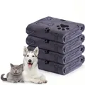 Set of 4 quick-dry microfiber pet bath towels with paw print pattern for cats and dogs - Graphic Print / 50x100cm / Gray
