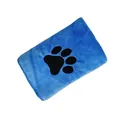 Blue microfiber pet bath towel with black paw print design for quick dry absorbent use - Paw Decor Style / 60x100cm / Blue