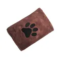 Soft microfiber quick-dry brown pet towel with embroidered black paw print design - Simple Style / 30x30cm / Coffee