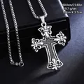 Detail view of ornate gothic fleur-de-lis cross pendant in vintage silver titanium steel - Fleur-de-Lis Cross Necklace (08468) / Chain Length 60cm / Antique Silver