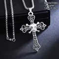 Vintage skull cross pendant necklace details with 60cm chain and 5.8x3.8cm pendant size - Skull Cross Necklace (08467) / Chain Length 60cm / Retro Silver (Skull)